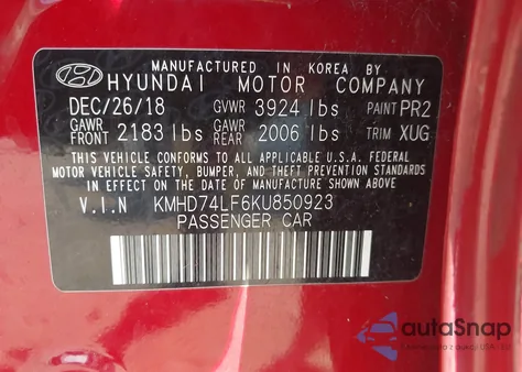 2019 Hyundai Elantra Se z USA, uszkodzony, nr VIN KMHD74LF6KU850923